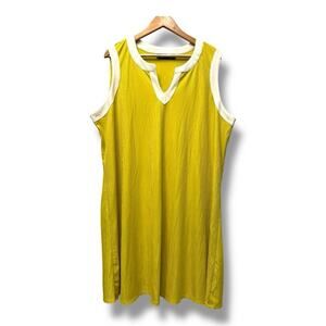 Nina Leonard Crape Shift Dress Size Plus Sz 2X Lemon Yellow Festival Party Light